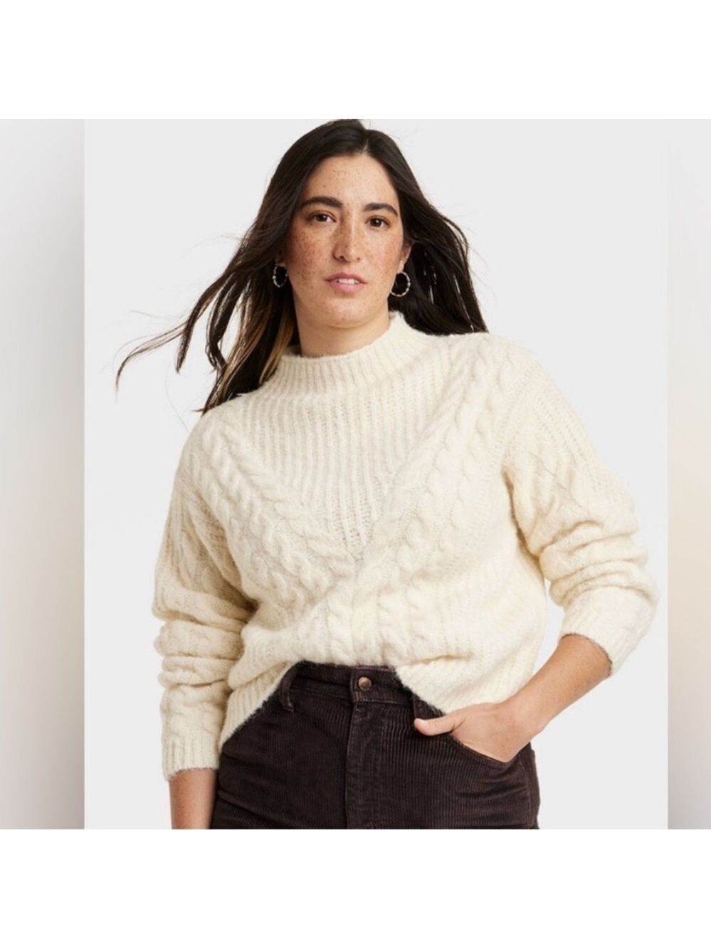 Universal Threads Cream Cable Knit Mock Collar Sweater Extra Large Super Soft
